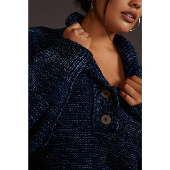 nwt ANTHROPOLOGIE PLUS PILCRO sz 1X Mega Henley sweater in Navy - Picture 2 of 5